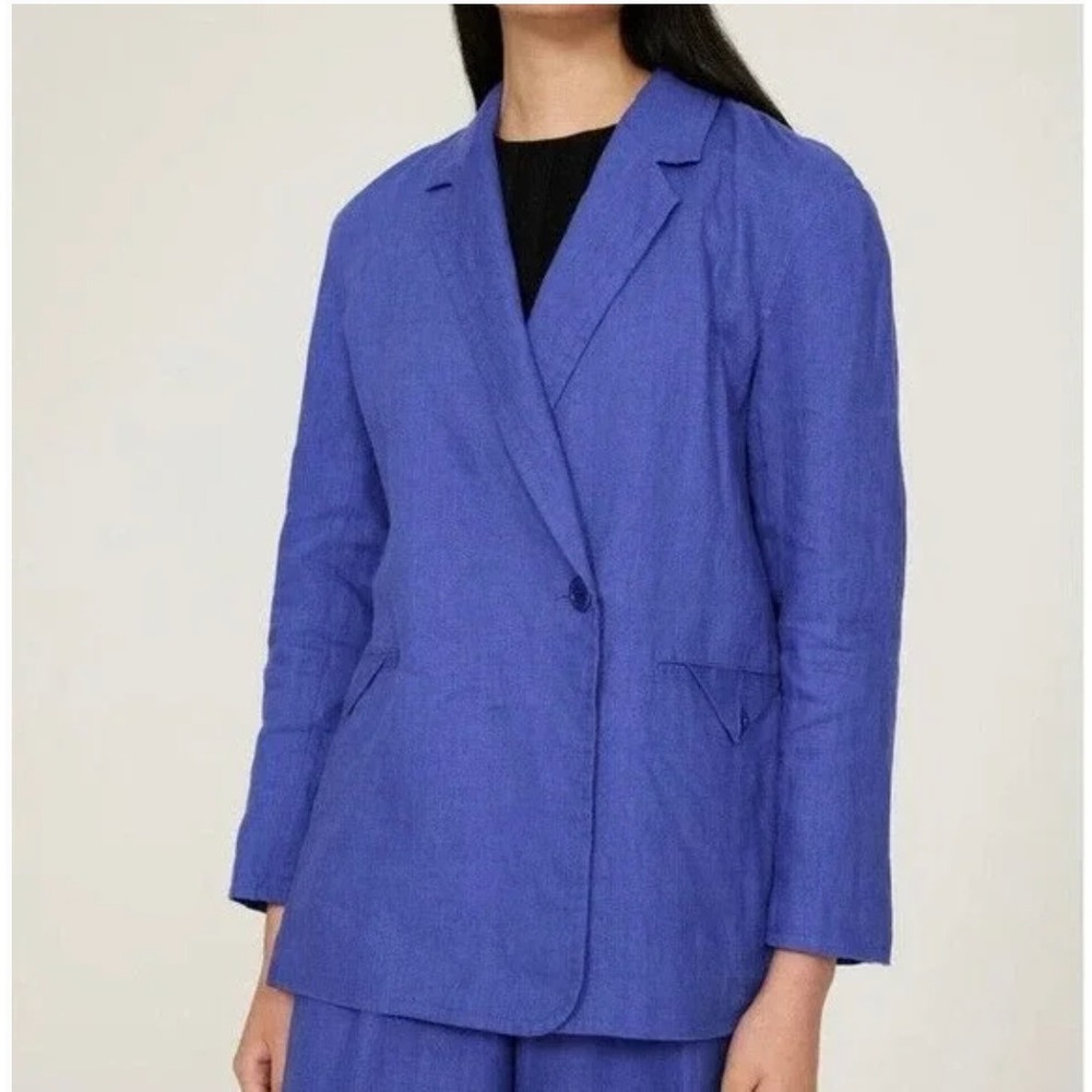 Madewell Blue Linen Oversized Blazer‎ Size Small - Picture 2 of 11